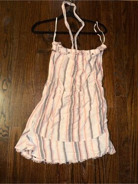 cloth & stone Pink and Gray Striped Sundress with Ruffle Trim